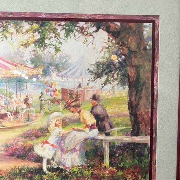 RARE Vintage framed Victorian carousel in the park print - Picture 4 of 15